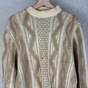 1960s Duke Of York Wool Abstract Pattern Medium Knit Fisherman Sweater